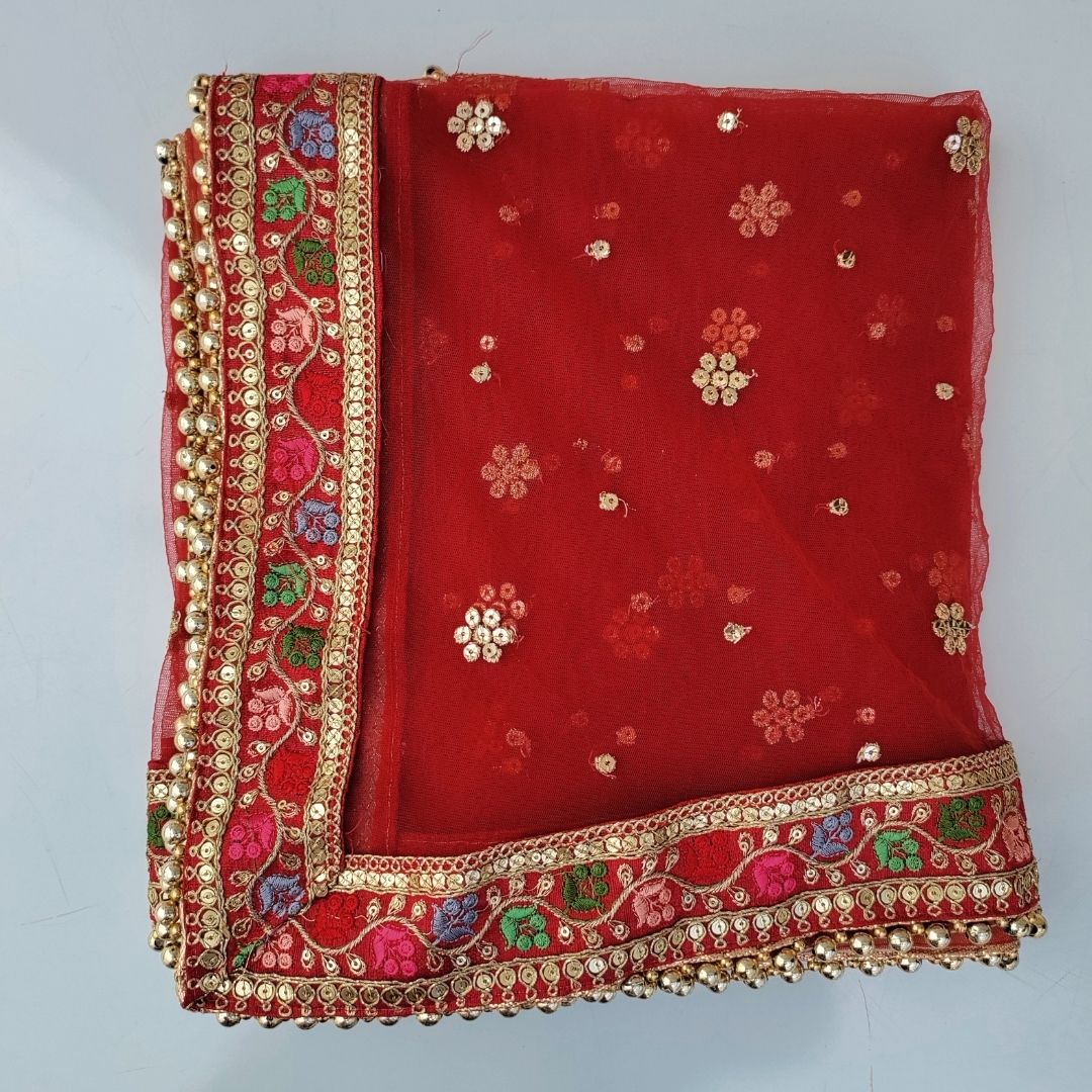 Bridal Charming Maroon with Floral Embroidered Net Dupatta – anokherang