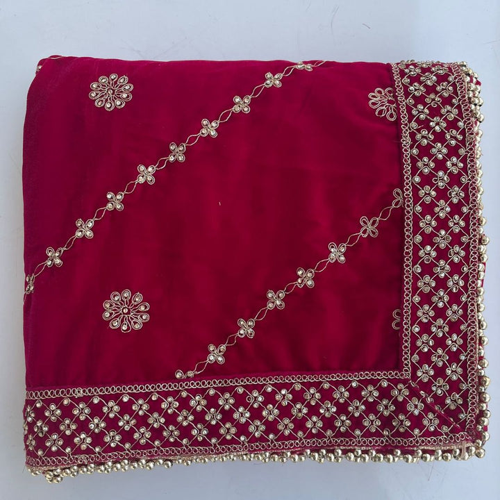 anokherang Dupattas Bridal Glam Pink Stone Hand Embroidered Velvet Dupatta