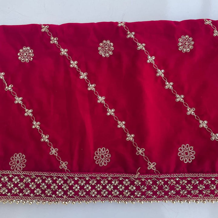 anokherang Dupattas Bridal Glam Pink Stone Hand Embroidered Velvet Dupatta