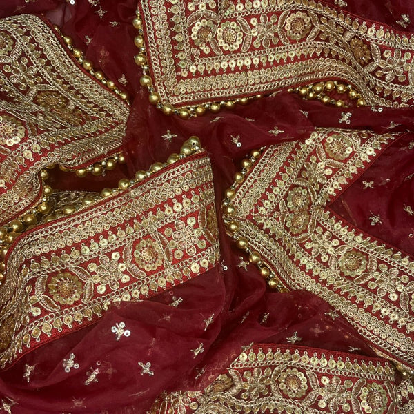 anokherang Dupattas Bridal Pakeeza Maroon Sequin Embroidered Organza Dupatta