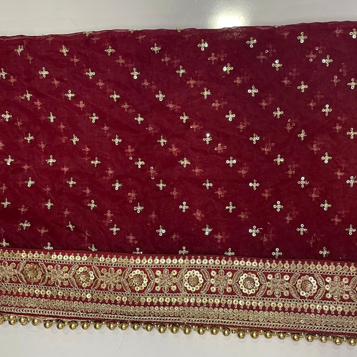 anokherang Dupattas Bridal Pakeeza Maroon Sequin Embroidered Organza Dupatta