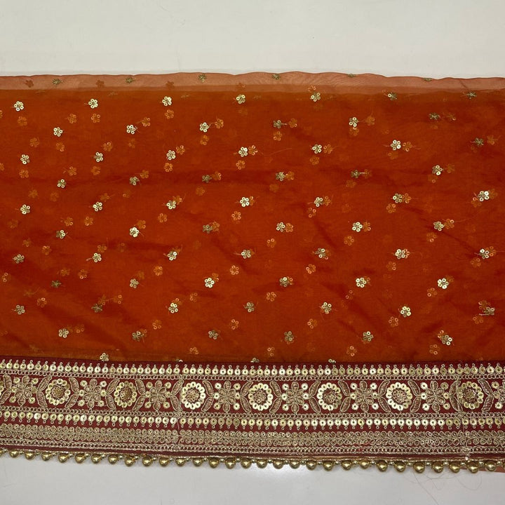 anokherang Dupattas Bridal Pakeeza Rust Sequin Embroidered Organza Dupatta