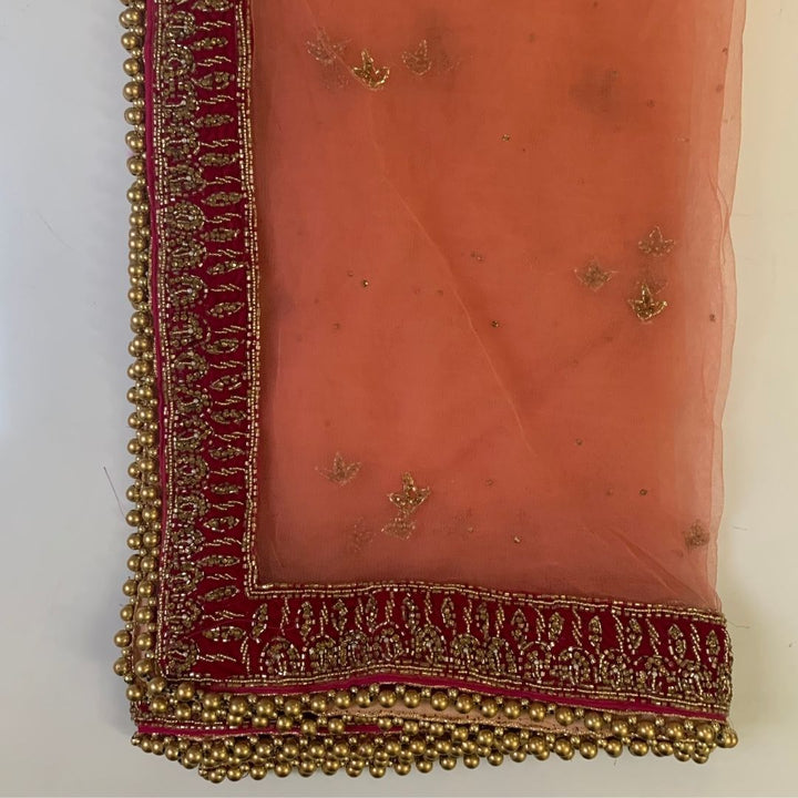 anokherang Dupattas Bridal Peach Katdana Hand Embroidered Net Dupatta