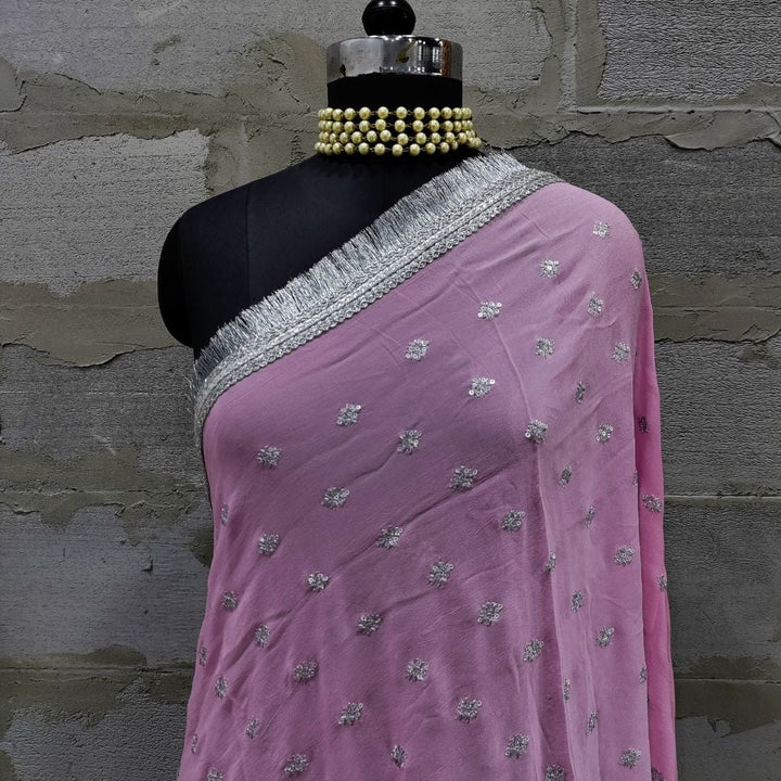 anokherang Dupattas Bridal Pink Silver Embroidered Fringed Georgette Dupatta