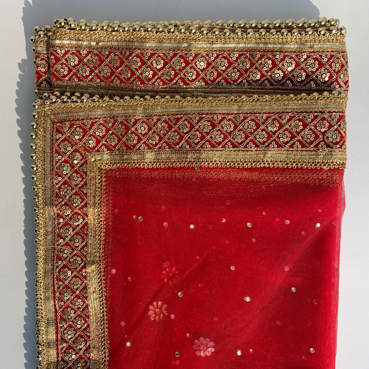 anokherang Dupattas Bridal Red Sequin Stone Net Dupatta