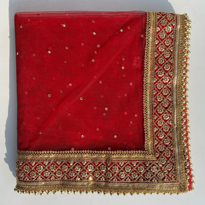 anokherang Dupattas Bridal Red Sequin Stone Net Dupatta