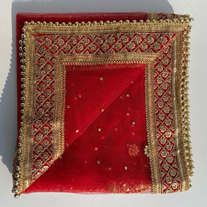 anokherang Dupattas Bridal Red Sequin Stone Net Dupatta