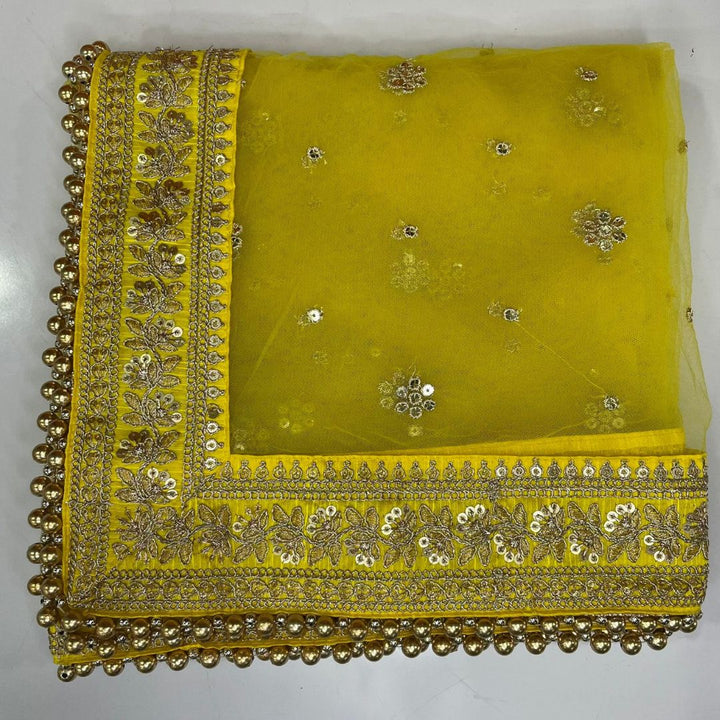 anokherang Dupattas Bridal Yellow Graceful Net Stone Dupatta