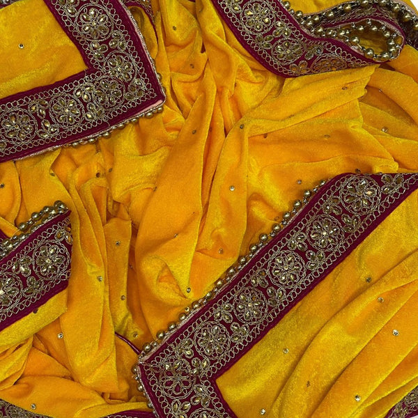 anokherang Dupattas Bridal Yellow Stone Velvet Dupatta