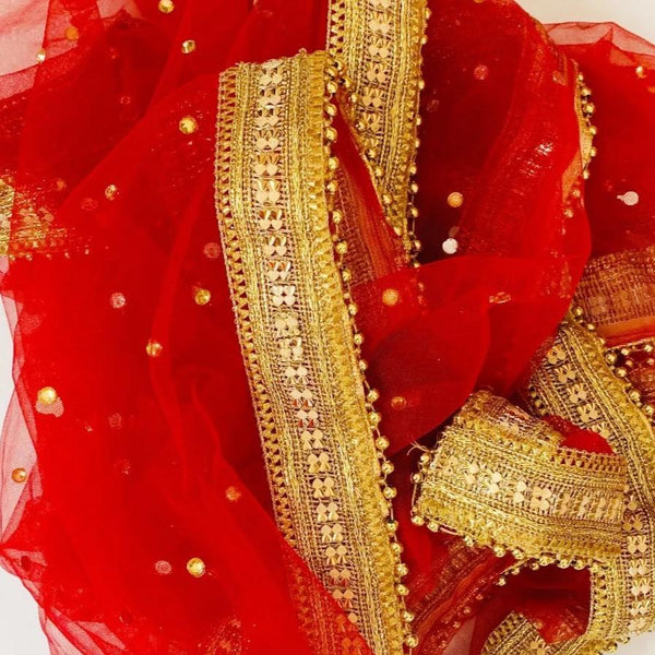 anokherang Dupattas Candy Red Net Stone Dupatta