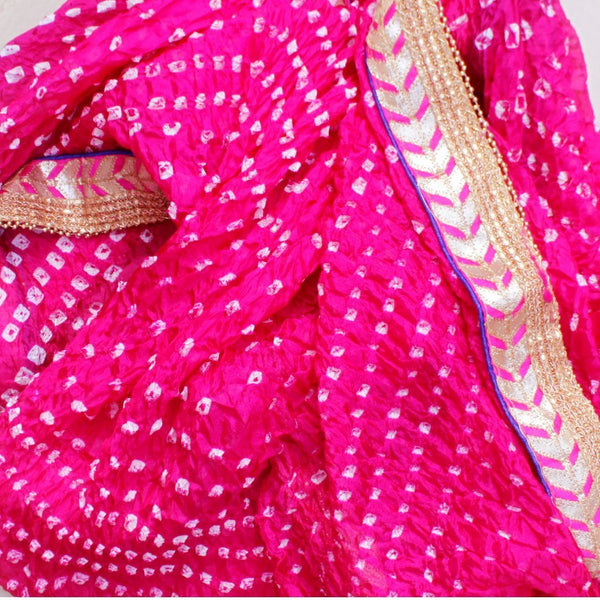 anokherang Dupattas Carrot Pink Silk Bhandhej Dupatta