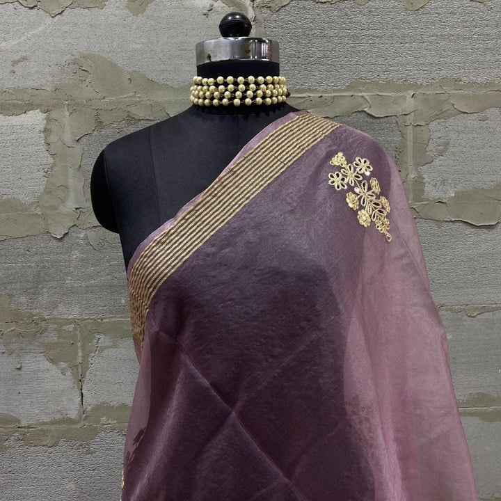 anokherang Dupattas Classic Lilac Embroidered Organza Dupatta