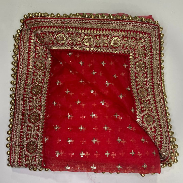 anokherang Dupattas Copy of Bridal Pretty Red Zari Embroidered Organza Dupatta