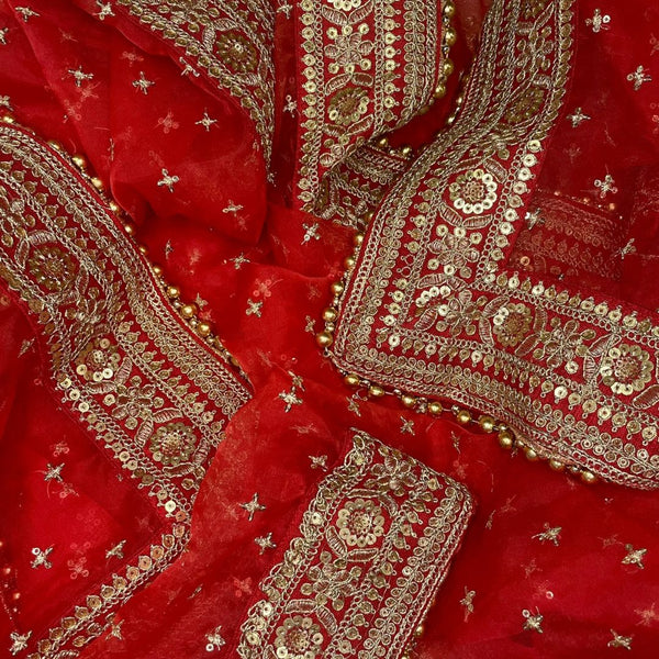 anokherang Dupattas Copy of Bridal Pretty Red Zari Embroidered Organza Dupatta