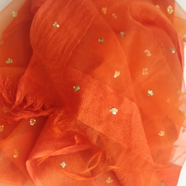 anokherang Dupattas Default Title Saffron Sequenced Organza Dupatta