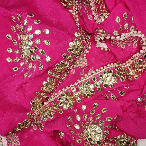 anokherang Dupattas Fuschia Rose Gota Patti Chiffon Dupatta