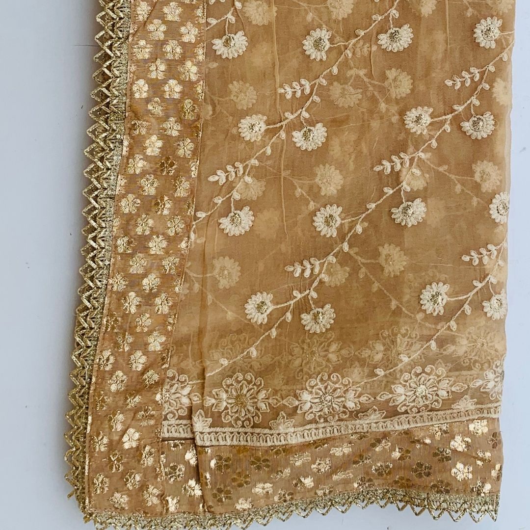 Gold Love Floral Embroidered Chiffon Dupatta – anokherang