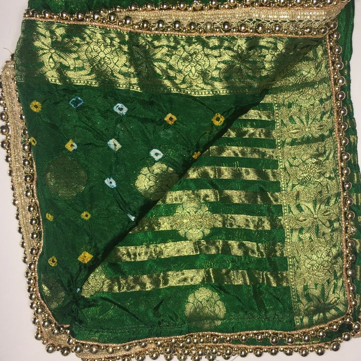 anokherang Dupattas Green Banarsi Bandhej Silk Dupatta