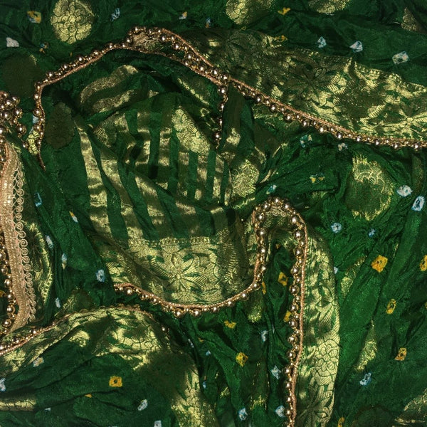 anokherang Dupattas Green Banarsi Bandhej Silk Dupatta