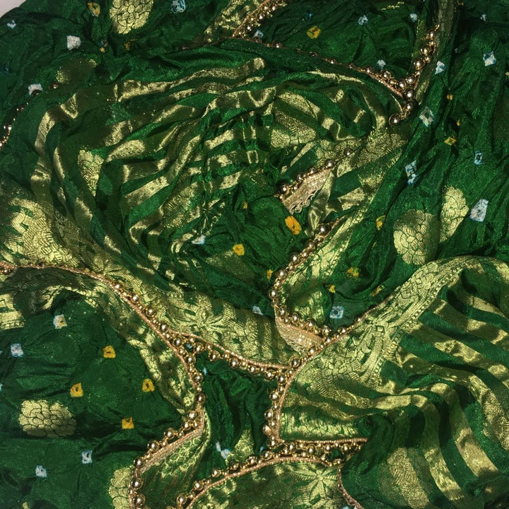 anokherang Dupattas Green Banarsi Bandhej Silk Dupatta