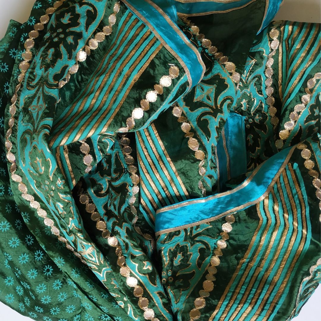 Green Khari Gota Silk Dupatta – anokherang