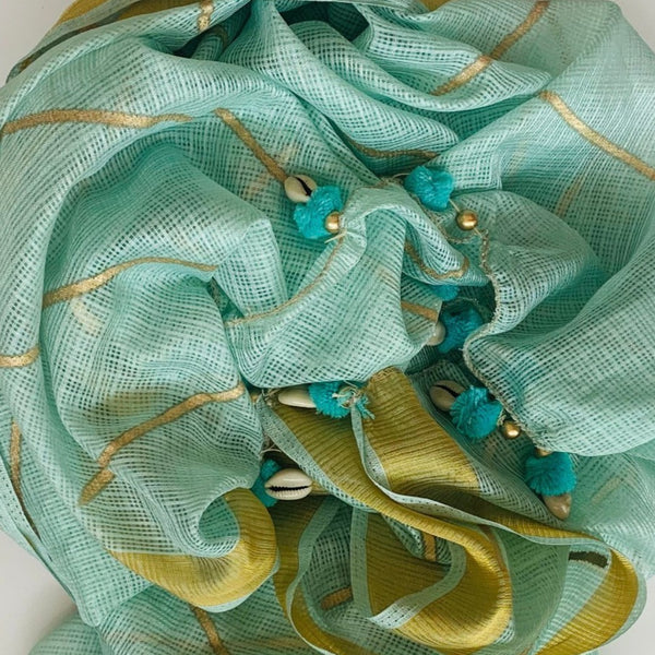 Mint Green Gold Leheriya Kota Dupatta