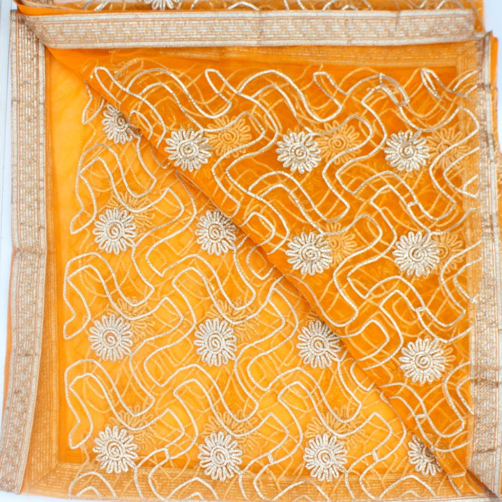 anokherang Dupattas Mustard Floral Gotta Embroidered Net Dupatta