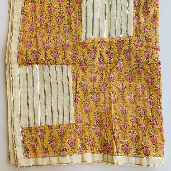 anokherang Dupattas Mustard Printed Gota Cotton Dupatta