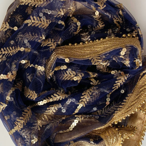 anokherang Dupattas Navy Blue Thread Sequence Trails Net Dupatta