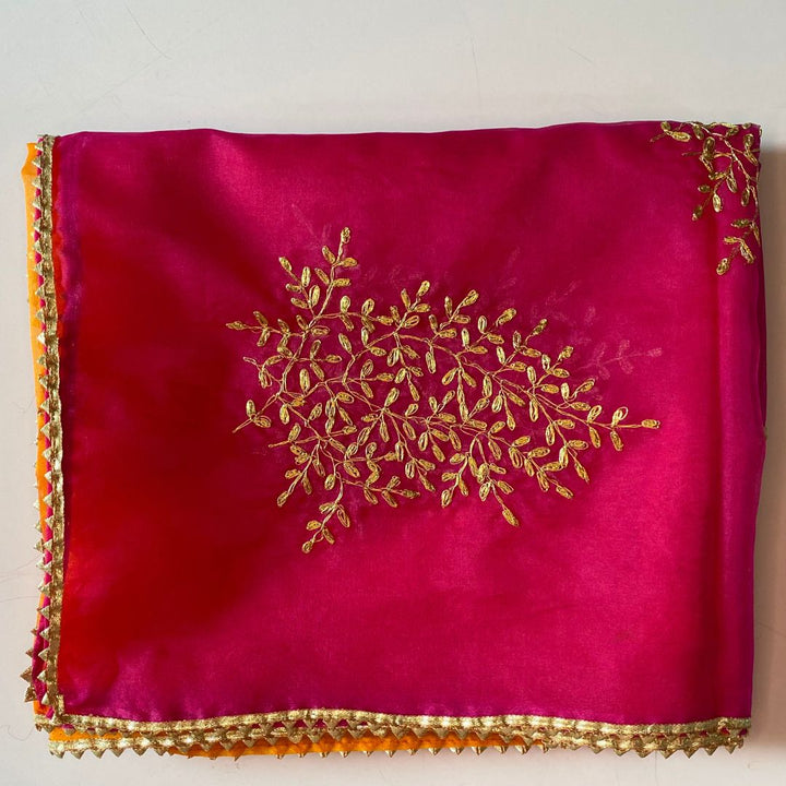 anokherang Dupattas Orange Magenta Festive Embroidered Organza Dupatta