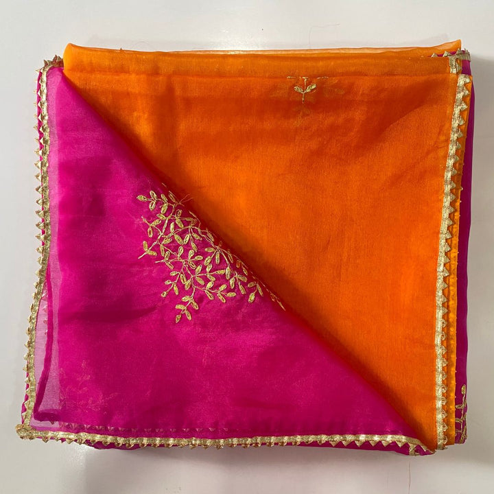 anokherang Dupattas Orange Magenta Festive Embroidered Organza Dupatta