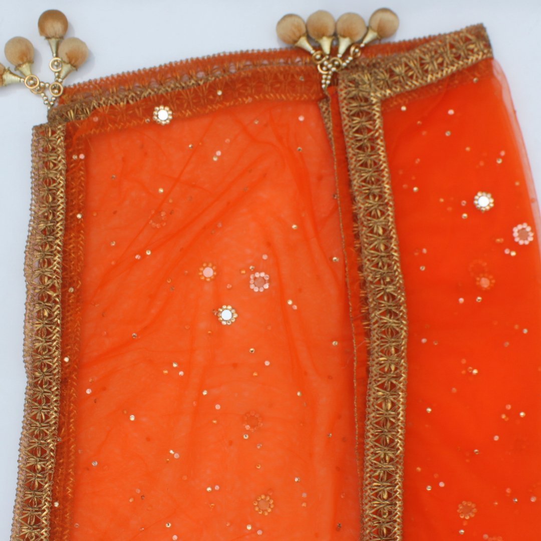 Orange Net Gold and Mirror Dupatta – anokherang