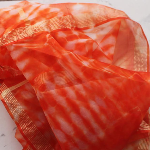 anokherang Dupattas Orange White Tie Dye Organza Dupatta