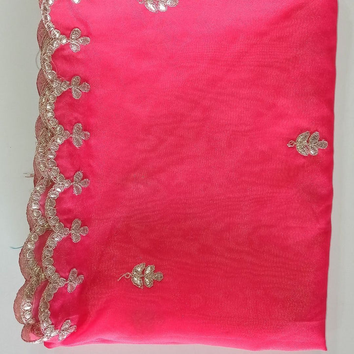 anokherang Dupattas Peach Tone Embroidered Gotta Scalloped Dupatta