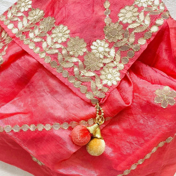 anokherang Dupattas Pink Gotta Floral Embroidered Silk Dupatta