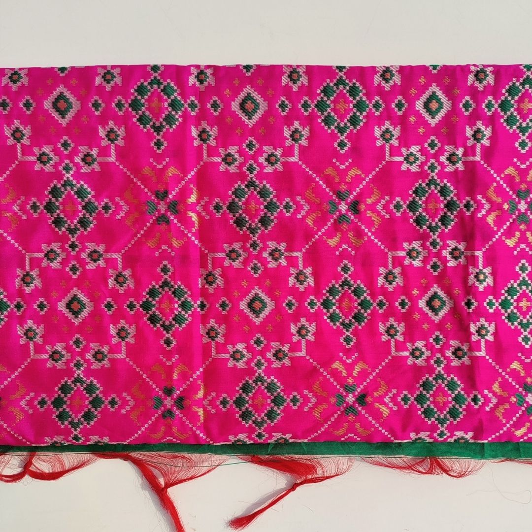 Pink Green Ikkat Printed Silk Dupatta – anokherang