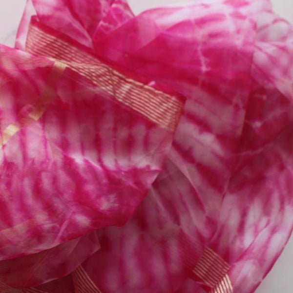 anokherang Dupattas Pink White Tie-Dye Organza Dupatta