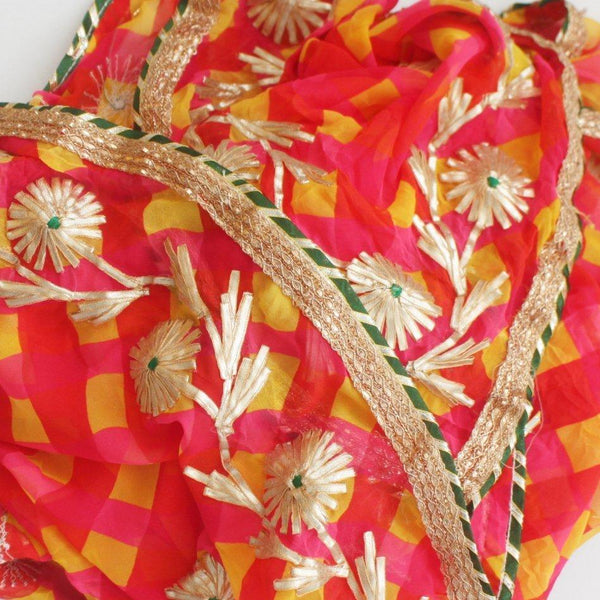 anokherang Dupattas Pinkellow Red Mothra Georgette Dupatta