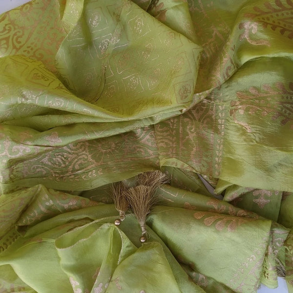 anokherang Dupattas Pista Green Foil Silk Dupatta