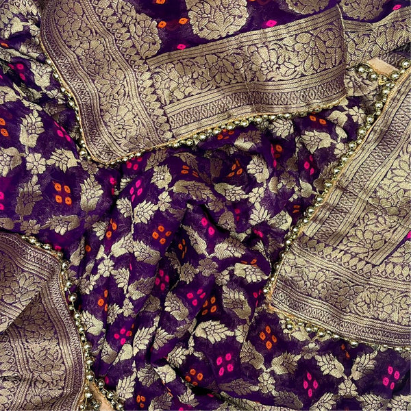 anokherang Dupattas Purple Bandhej Georgette Banarsi Dupatta