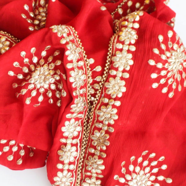 anokherang Dupattas Red Gotta Patti Floral Chiffon Dupatta