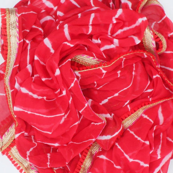 anokherang Dupattas Red White Leheriya Chiffon Dupatta