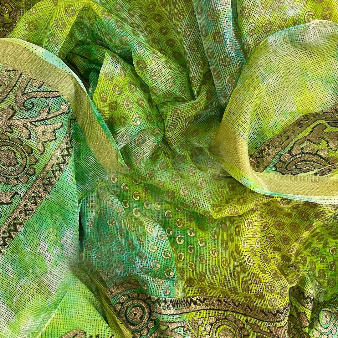 Shaded Green Foil Printed Kota Dupatta – anokherang