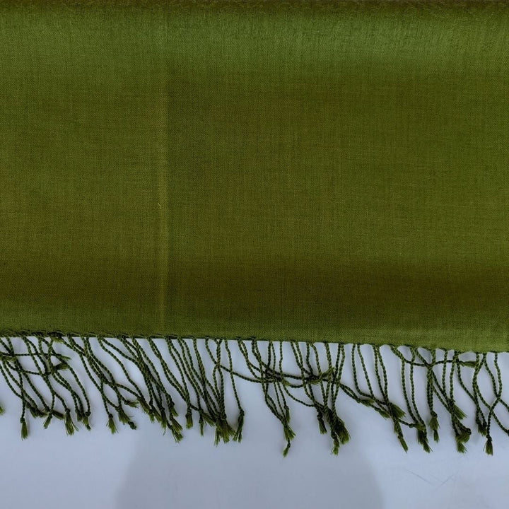 anokherang Dupattas Warm Green Floral Self Weaved Wool Stole