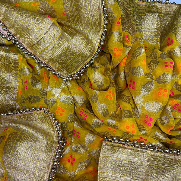 anokherang Dupattas Yellow Bandhej Georgette Banarsi Dupatta