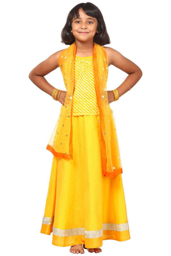 anokherang Kids Dress Sunshine Leheriya Chanderi Lehenga Choli with Net Sequenced Dupatta