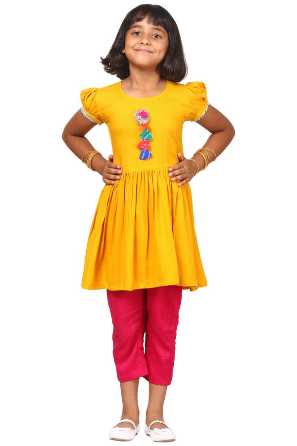 anokherang Kids Suits Mustard Gotta Gathered Kurta with Pants