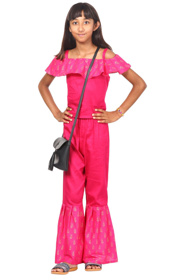 anokherang Kids Suits Pink Ruffled Top with Ruffled Palazzos