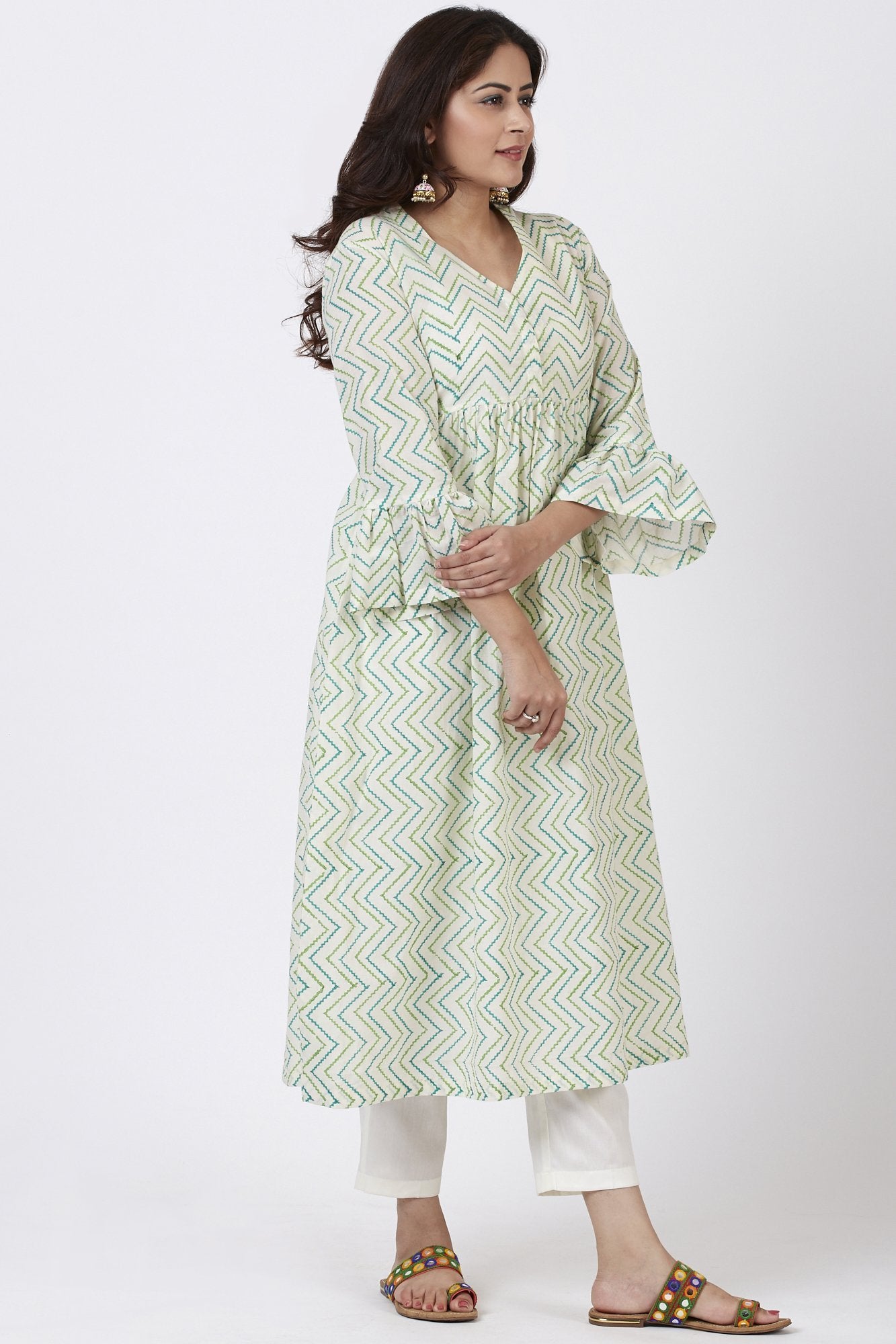 Greens Printed Fit n Flare Kurti anokherang