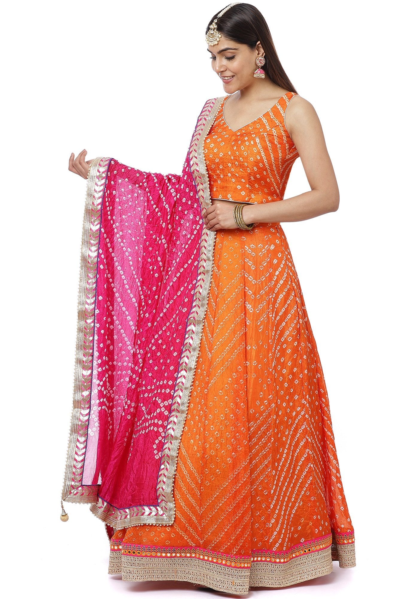 Bandhani Printed Cotton Lehenga With Blouse And Modal Dupatta-ISKWNAV2 |  Ishaanya Fashion